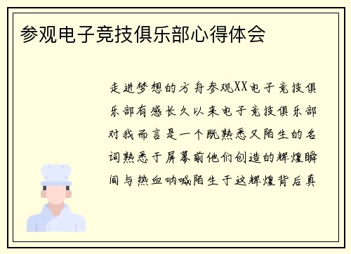 参观电子竞技俱乐部心得体会