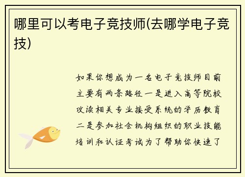 哪里可以考电子竞技师(去哪学电子竞技)